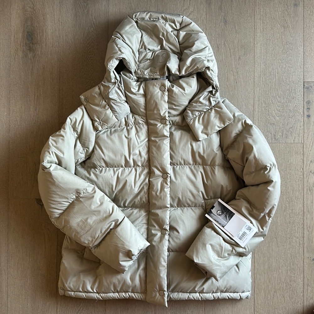 wunder puff jacket heathered raw linen size 4 lululemon nwt